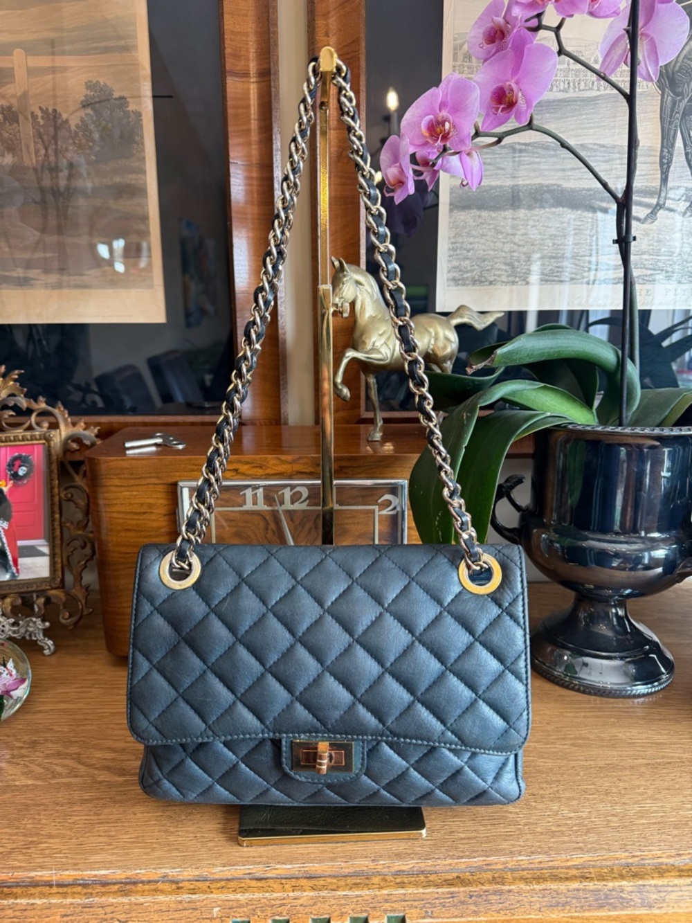 💙Made in Italy Denim Blue Navy Quilted Leather Flap Bag💙